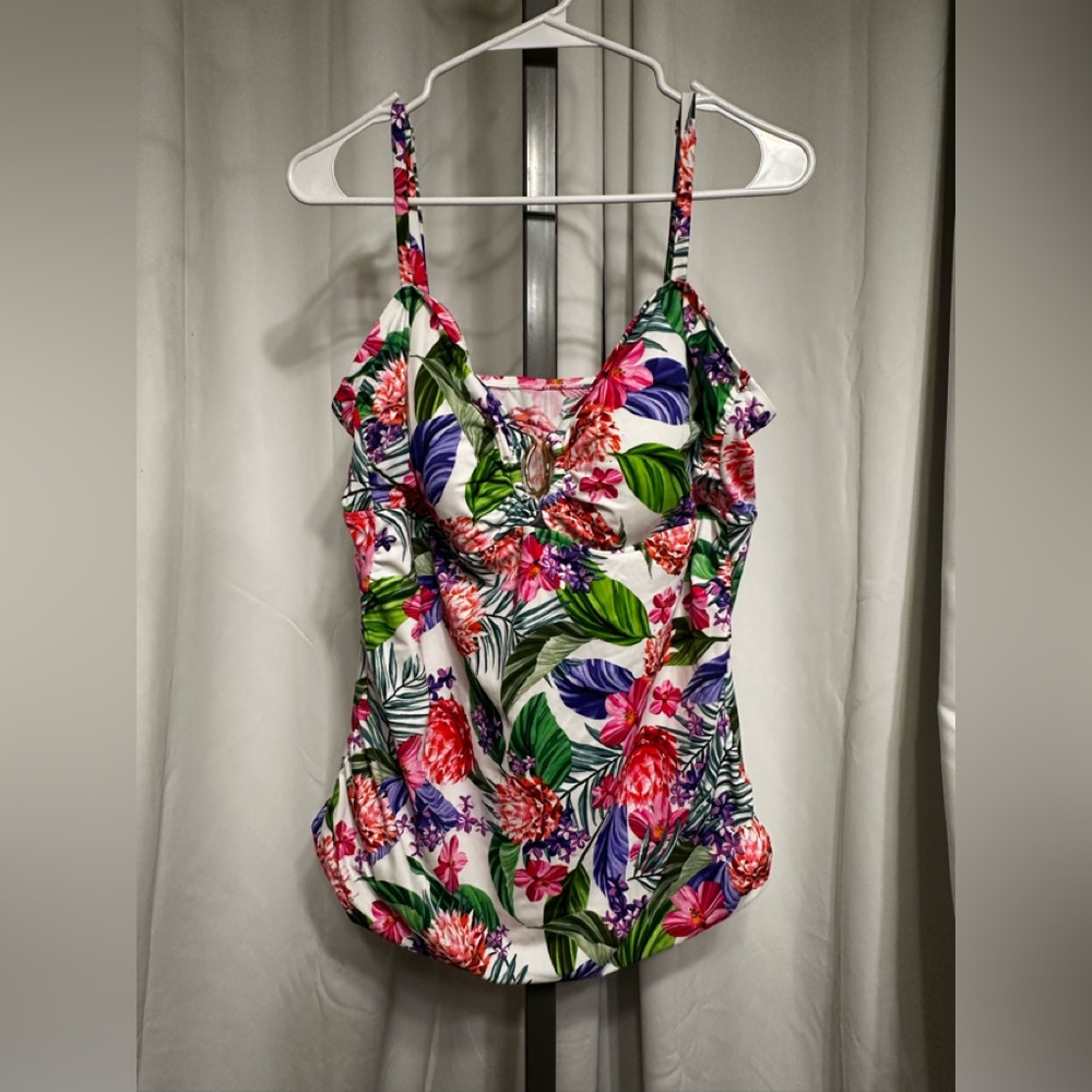 Tropical Bright Floral Shelf Bra Tankini Top